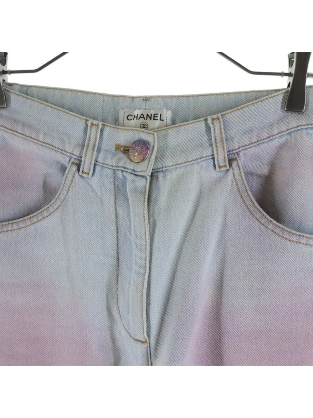 Chanel CC Logo Button Gradient Wide Denim Pants Indigo